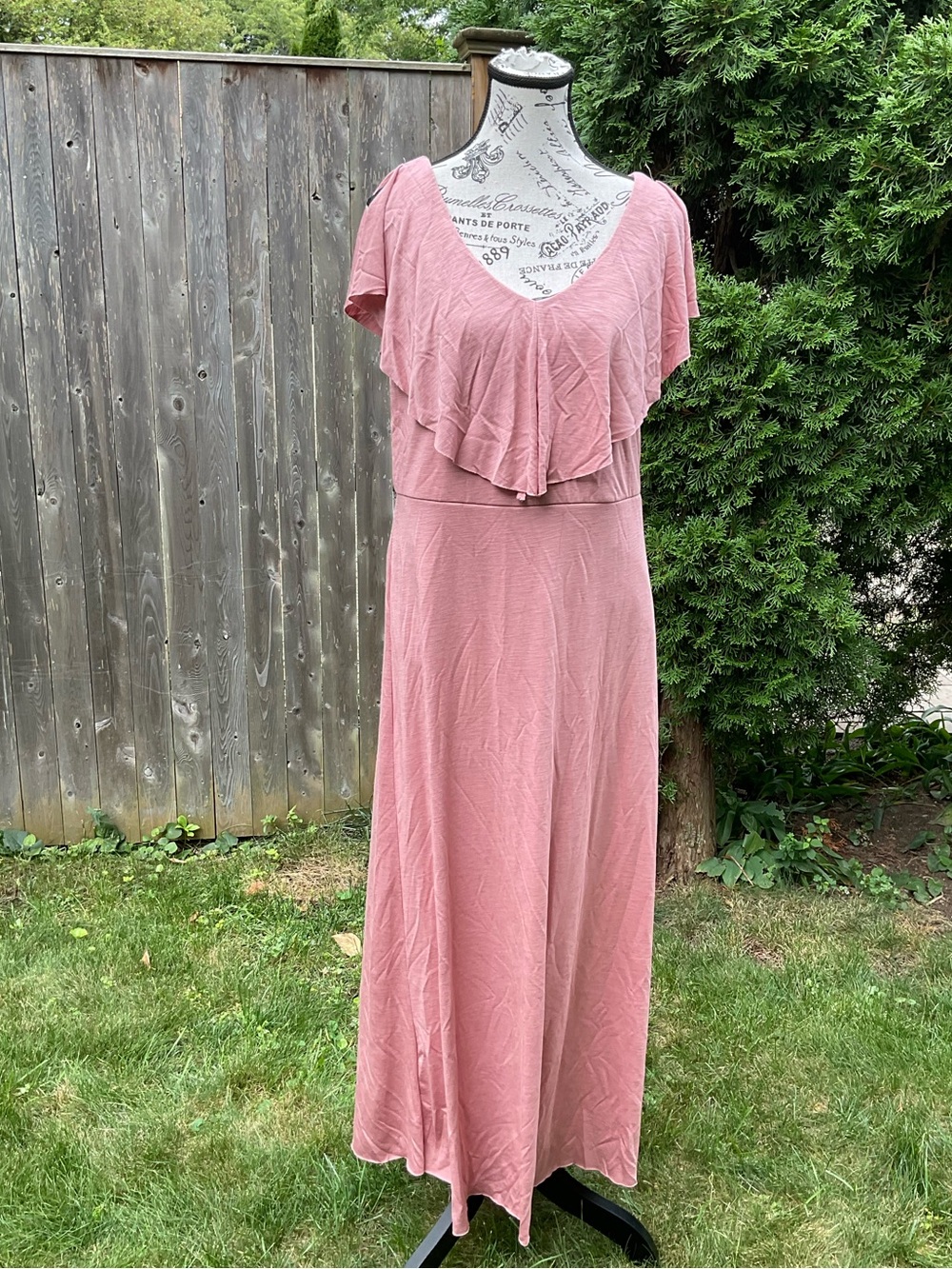 Soft Surroundings Dusty Rose Ruffle V-Neck Maxi Dress